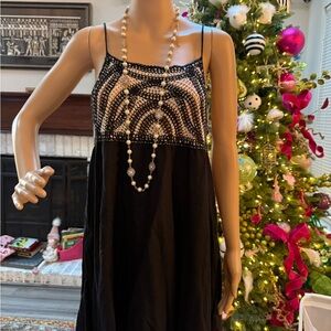 Zara Women Black and White Beaded Dress